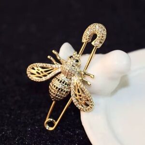 Gold Crystal Bee Brooch Pin